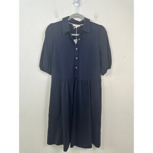 NWT Boden Mini Jersey Shirt Dress in Navy Blue Size 12 With Pockets Puff Sleeve